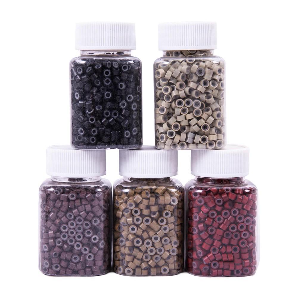 5030 Keratin Silicone Micro Rings with Laser Gold Thread for Invisible Hair Extensions - Clip & Tool Bottled Set