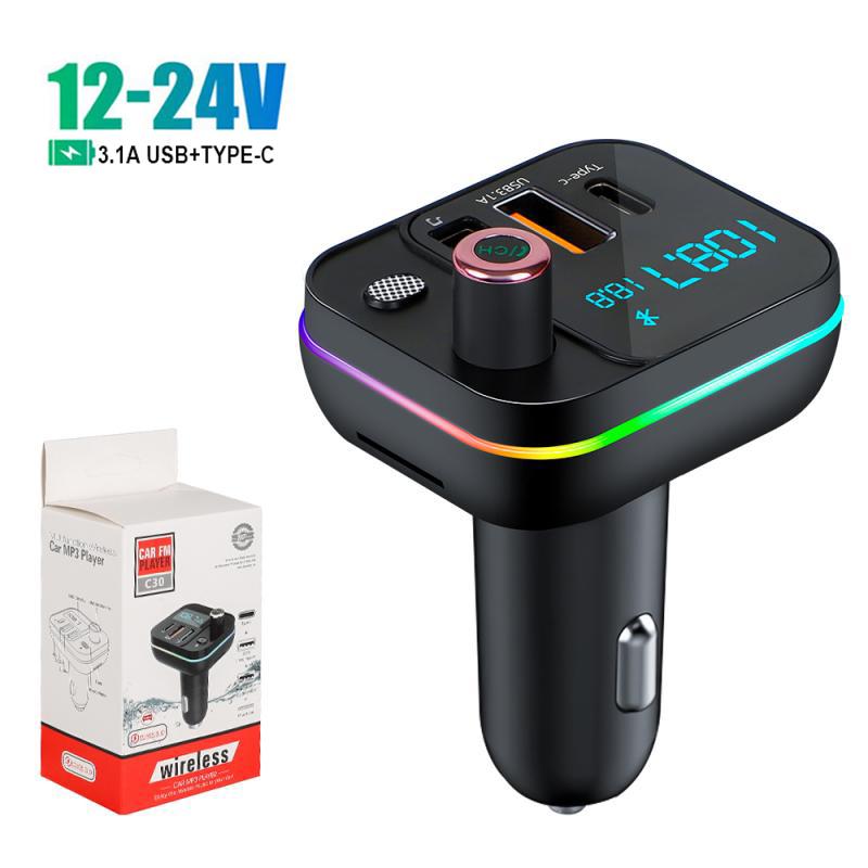 Auto FM Transmitter Modulator Drahtlos Bluetooth 5.0 USB 3.1A Typ-C Schnelllader Autoradio MP3 Player Musik Freisprecheinrichtung Auto-Kit