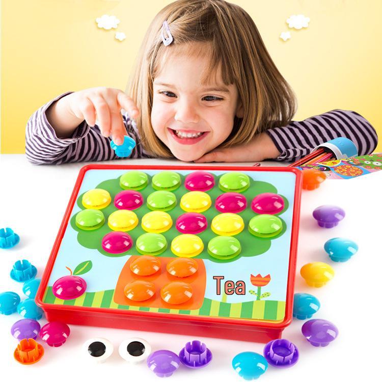 Children's Large Particle Button Art Board: Educational Hands-on Mushroom Nail Puzzle Toy for Kindergarten