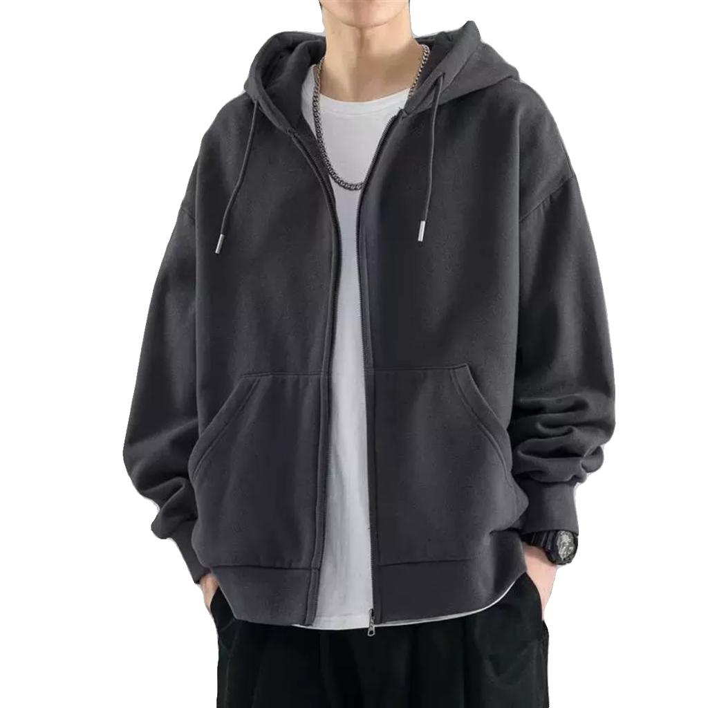 Men's Autumn Winter Lined Hooded Open Cardigan Jacket Casual Loose Top Zipper Decorated Basic Sle