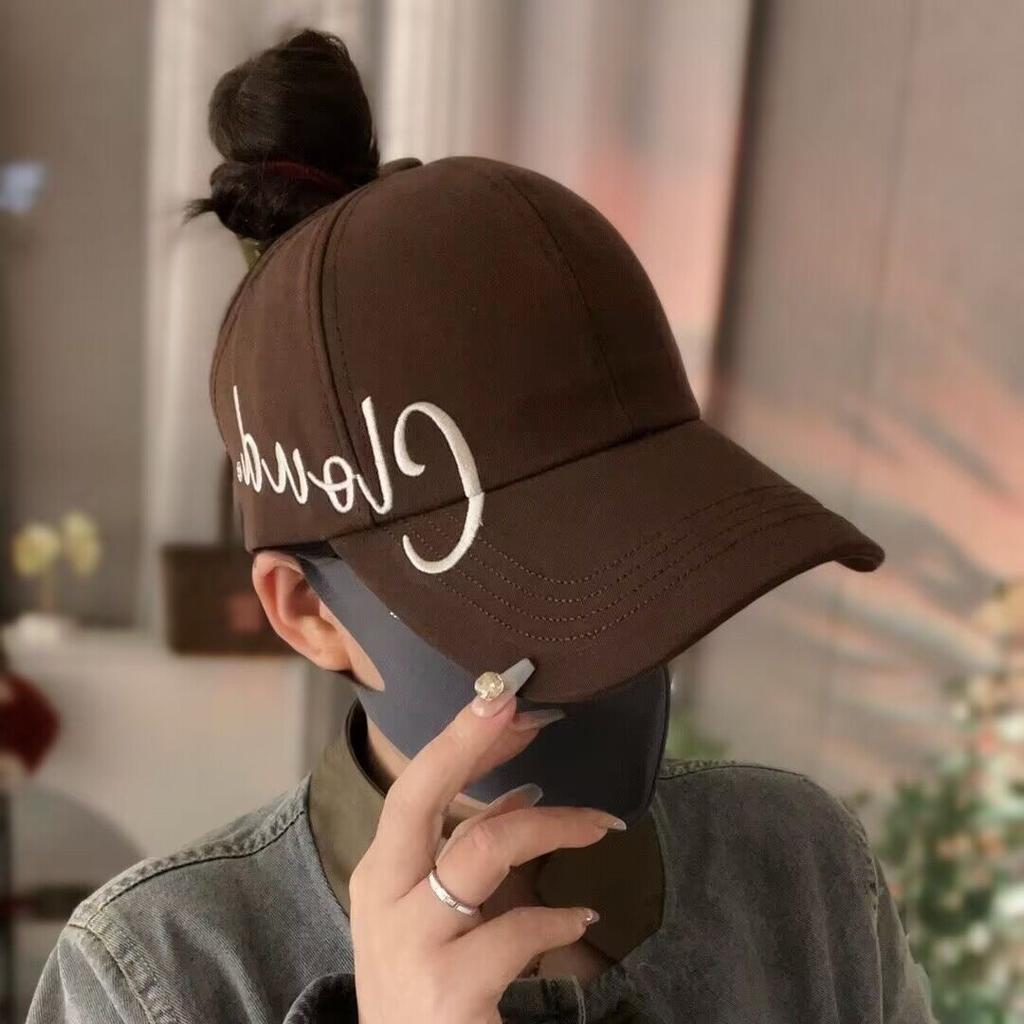 cap wide brim embroidered empty top baseball cap women's summer outdoor sports can tie high ponytail sunshade hard top tide