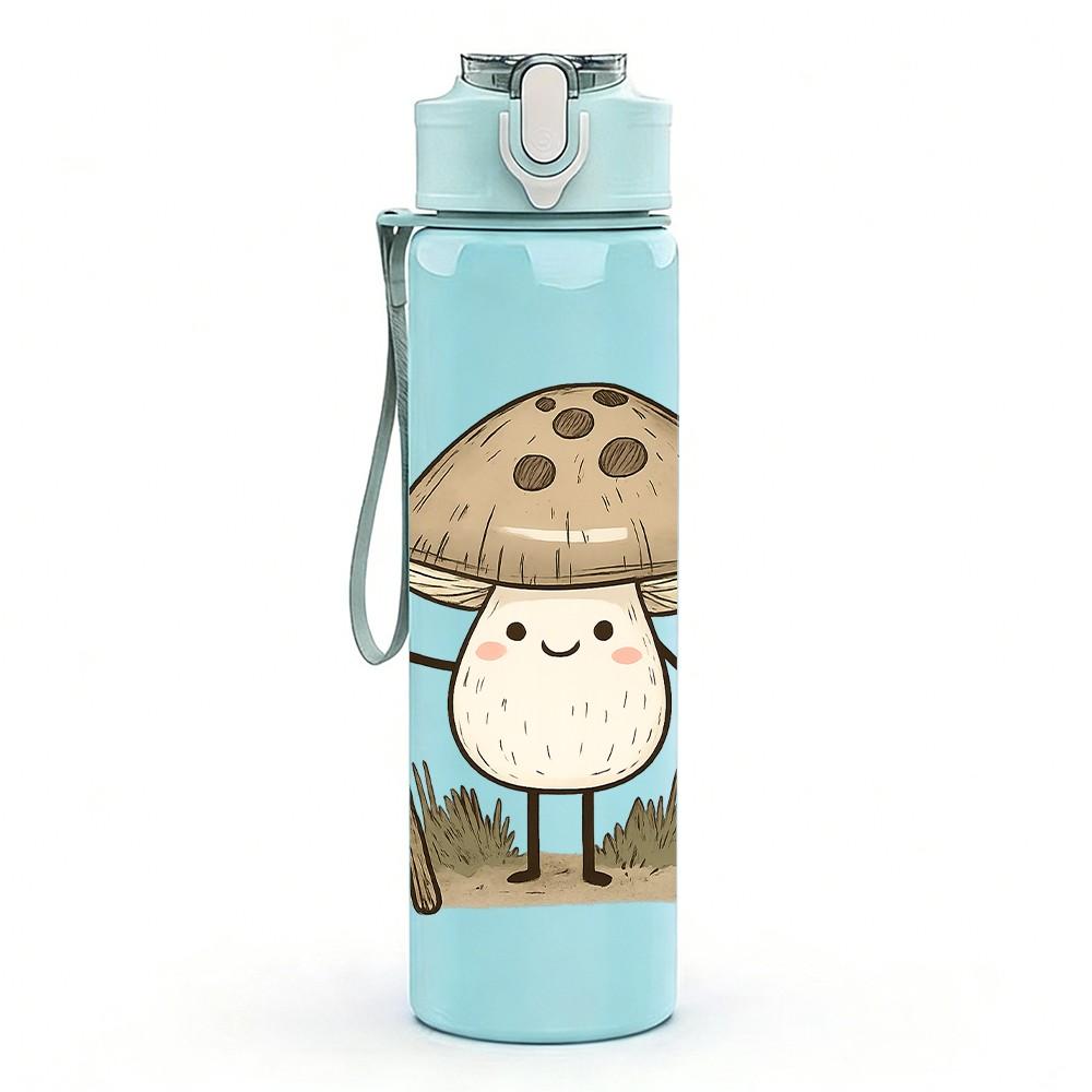 1PC Mushroom Stick Ghost Cartoon 750ml Color Plastic Sports Water Bottle Leakproof Flip Straw Lid Suitable for Sports Office Home Use
