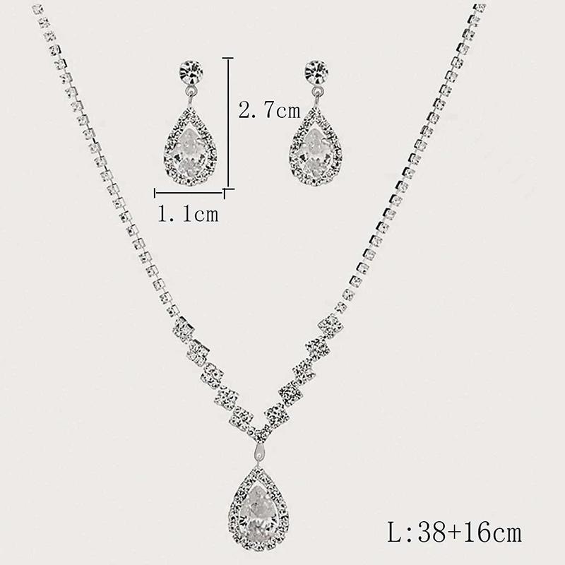 3Pcs Luxury Simple Rhinestone Necklace Drop Earrings For Women Girls Fashion Exquisite Jewelry Set Wedding Bride Accessories