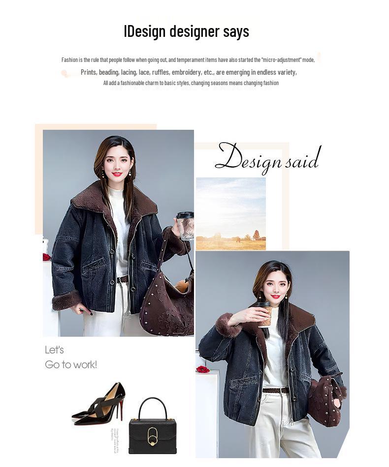 Women's Plus Velvet Cropped Denim Jacket - Winter 2025 Trendy Fashion, Warm & Casual.