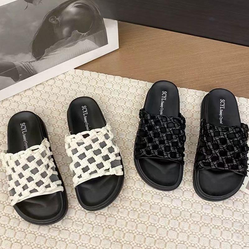 

Thick-soled Shoes Women s Shoes Slippers Soft-soled Hollowed-out Flip-flops 40 бежевий