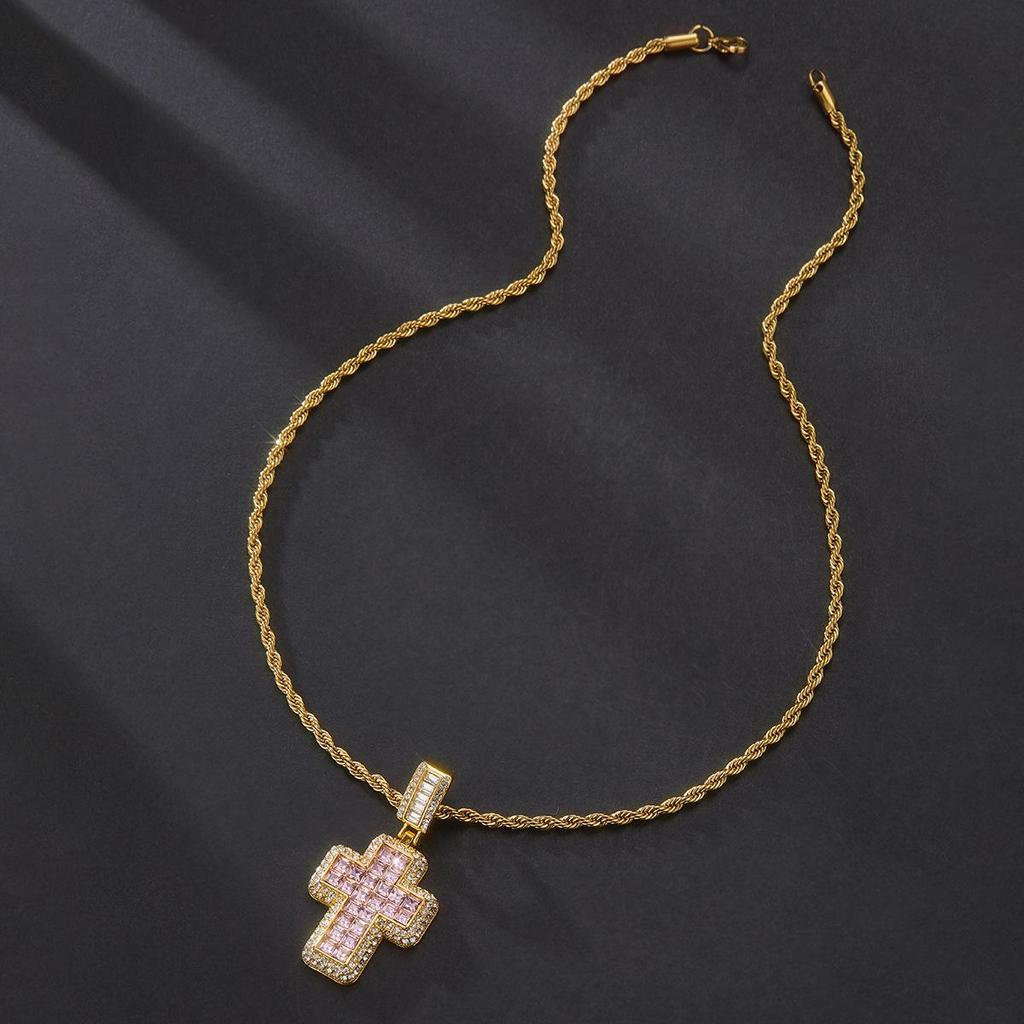 European and American Style Full Diamond Cross Pendant Necklace - Versatile Ins Style Accessory