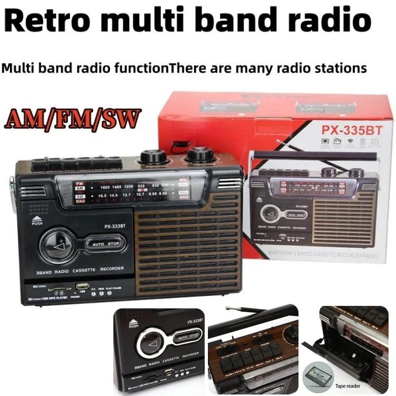 Přenosné Vintage Retro USB AM/FM/SW Vícepásmové Rádio Stereo Bezdrátový Bluetooth Boombox Mp3 Přehrávač Zvuku Záznamník Přehrávač Kazet