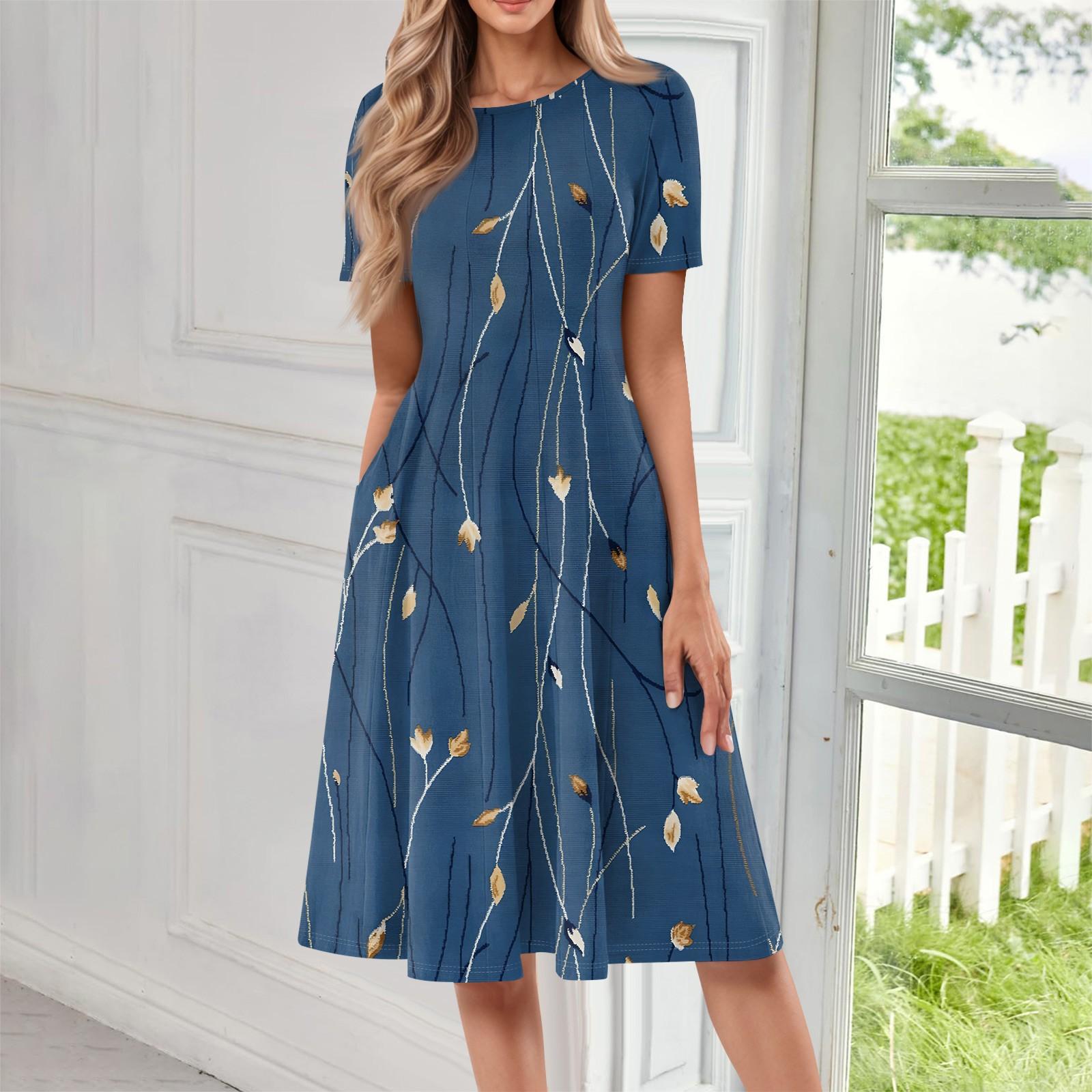 

Женское повседневное и модное платье средней длины с круглым вырезом и коротким рукавом с принтом XXXL