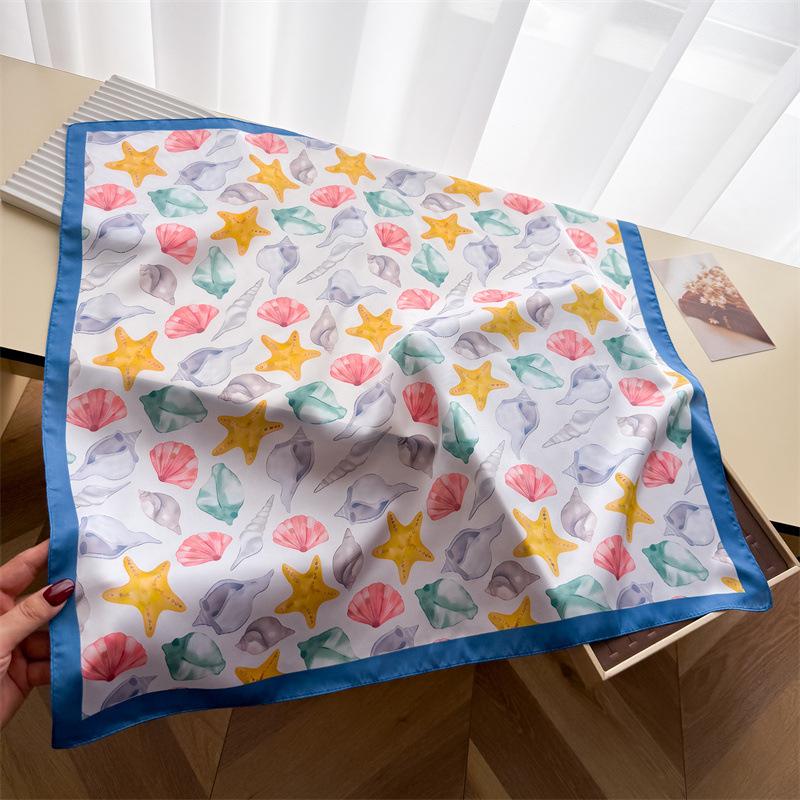Korean version of small fresh imitation silk printing silk scarf small square scarf high-end shawl sunscreen neck scarf headscarf scarf