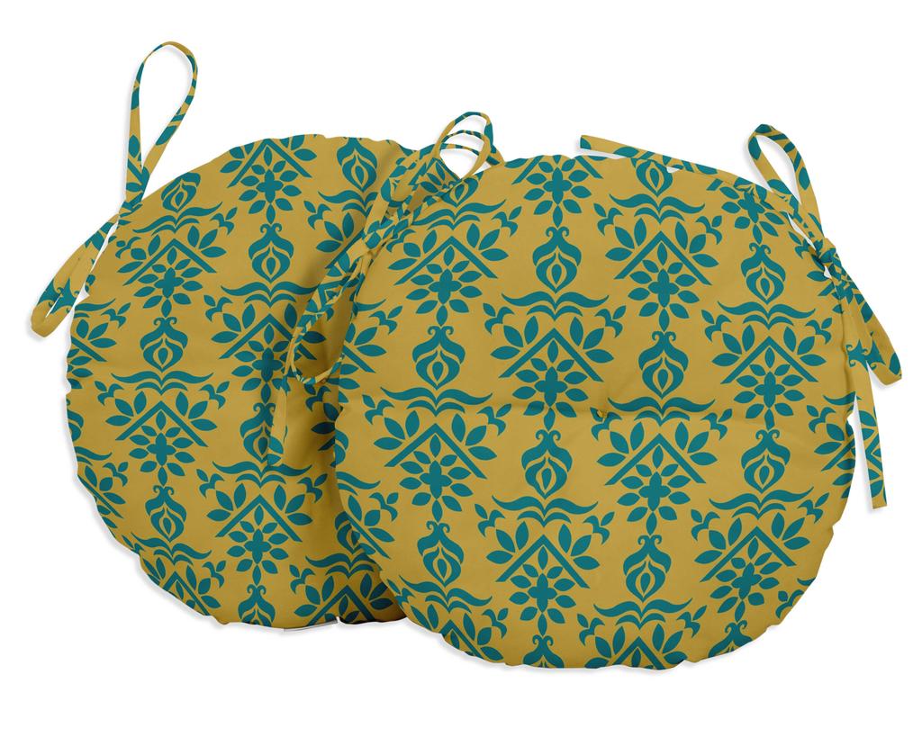 Vargottam Indoor Outdoor Round Bistro Chair Cushions Block Print
