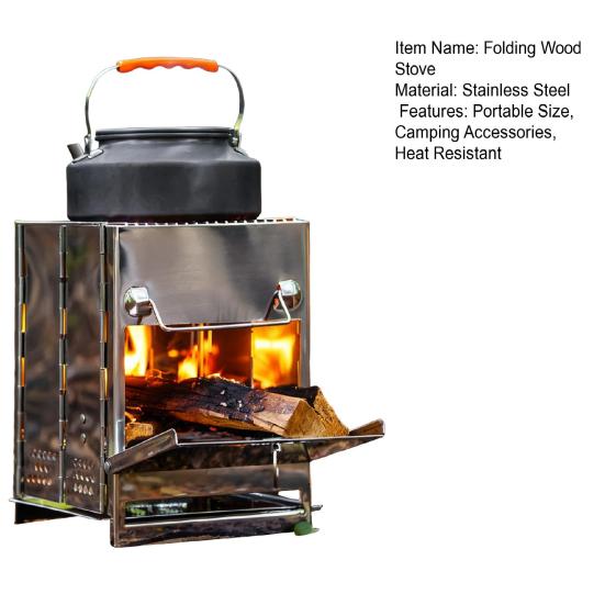Stainless Steel Wood Burning Stove Outdoor Camping Hiking Picnic BBQ Cooking Folding Stove Portable Wood Burner Camp Stove with Ash Tray