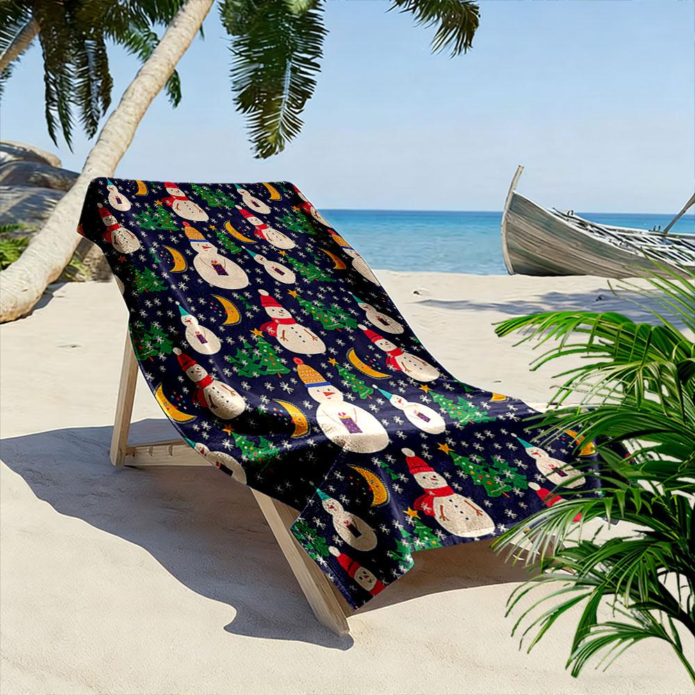 Whimsical snowman nightscape Print beach towel, quick drying, suitable for travel, outdoor sports, jogging, the beach and swimming, gift