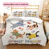Custom Name,Cute Cartoon Cat Pattern Bedding Home Decoration Birthday Gift ( 1 duvet cover + 2 pillowcase, without core),fan merchandise.