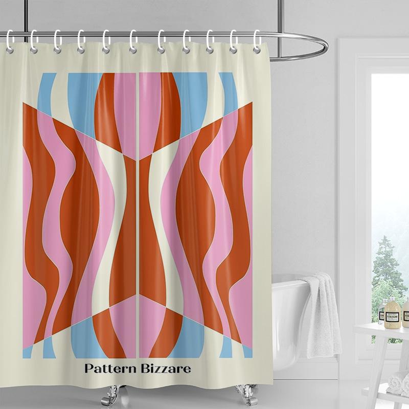Ins style bathroom soft cloth shower curtain abstract geometric pattern design waterproof bathroom door curtain decoration