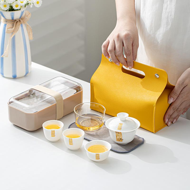 Suet Jade Portable Outdoor Travel Tea Set White Porcelain Kuaike Cup Business Company Event Gifts