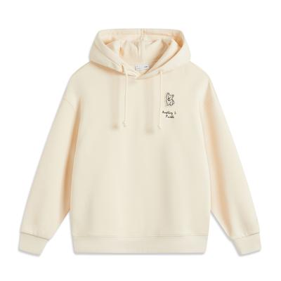 Li Ning Sportmode Serie Ver Infrarood Warmte Antistatisch Antibacterieel Hoodie Pullover Fleece Sweatshirt Dames Sweatshirt Zwaanswit AWDUF88-1