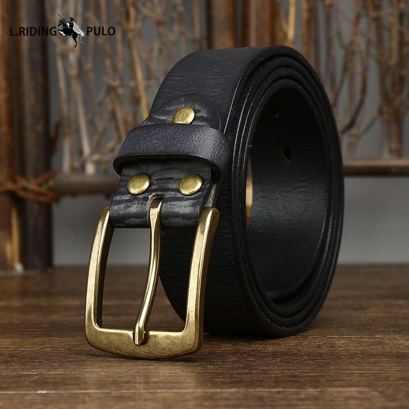 

Винтажный ремень из мятой кожи грубой выделки, выстиранный, винтажный ремень, мужской ремень из натуральной кожи, первый слой коровьей кожи 100cm чёрный