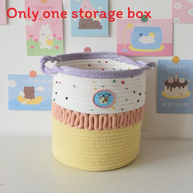 Cotton Woven Storage Basket With Colorful Dot Pattern For Dorm Room And Home Decor