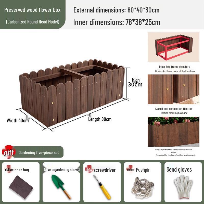 Carbonized Wood Outdoor Planter Box – Antiseptic Rectangular Flower Trough for Home, Courtyard, or Balcony.