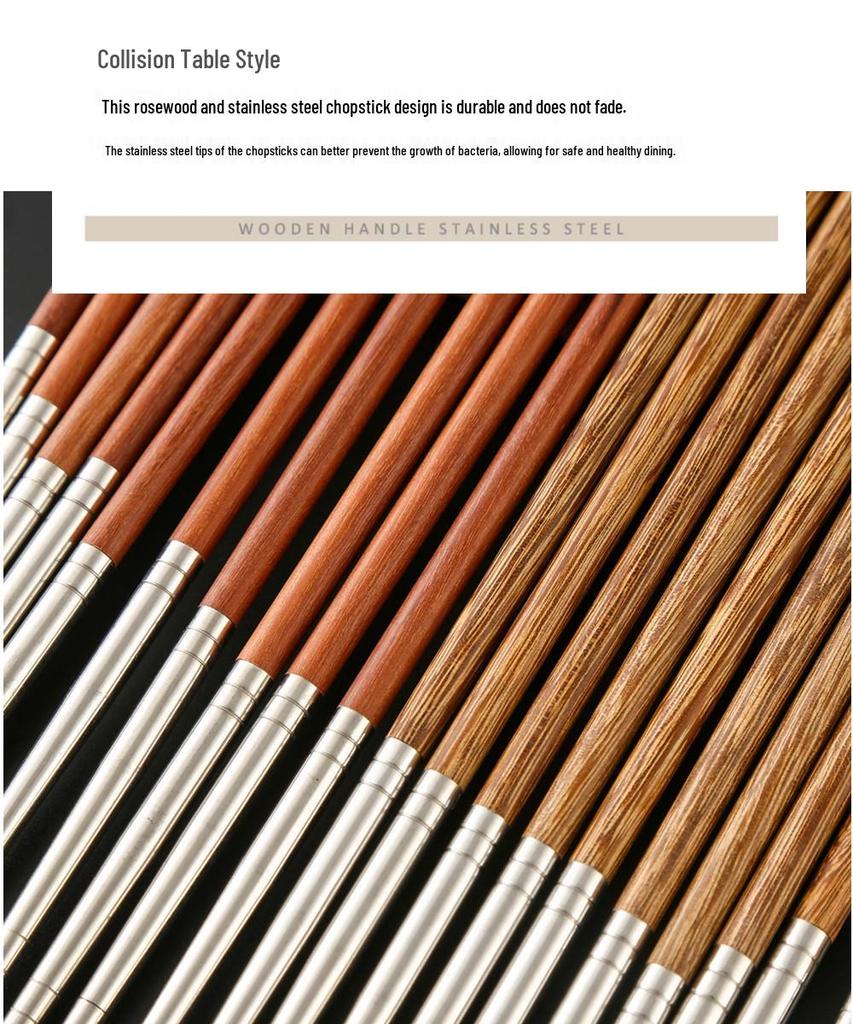 Red Sandalwood & 304 Stainless Steel Chopstick Set with Rest - Ideal for Home or Hotel