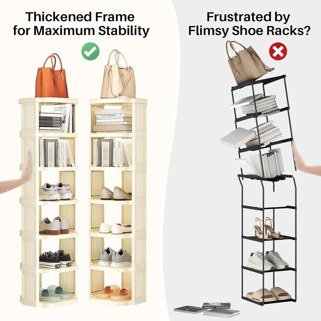 8-layer Stackable Shoe Rack, Suitable for DIY Free-standing Shoe Storage Bags In Wardrobes, Small and Narrow Spaces, Plastic