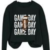 Damenmode Rundhals Langarm Buntes Blitz Rugby Buchstaben Sweatshirt