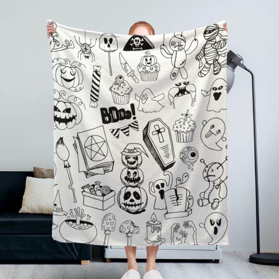 Halloween Ghost Blanket Printed Fall Plush Blanket Lightweight Sofa Bed Throw Blanket Couch Blanket Gift for Spooky Season