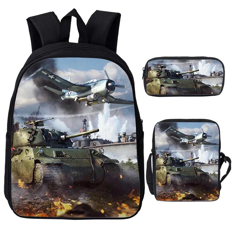 3 stuks Set Spel Anime War Thunder Schooltassen Vecht Tanka Print Rugzakken voor School Tiener Meisjes Jongens World of Tanks Rugzak