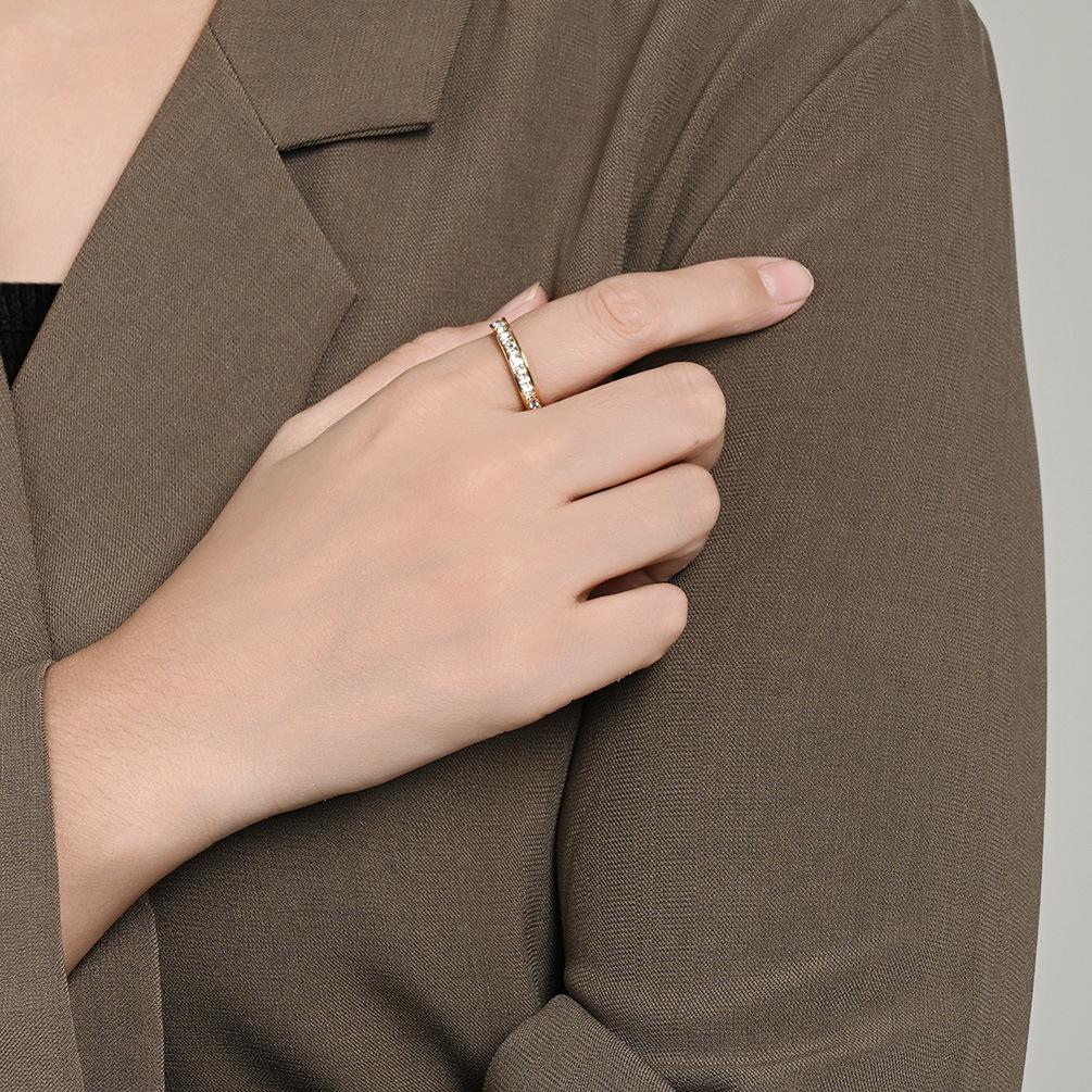 Ins Jewelry Titanium Steel Plated 18k Gold Emerald Square Diamond Ring Women's Fashion High Sense Light Luxury Temperament Tail Ring