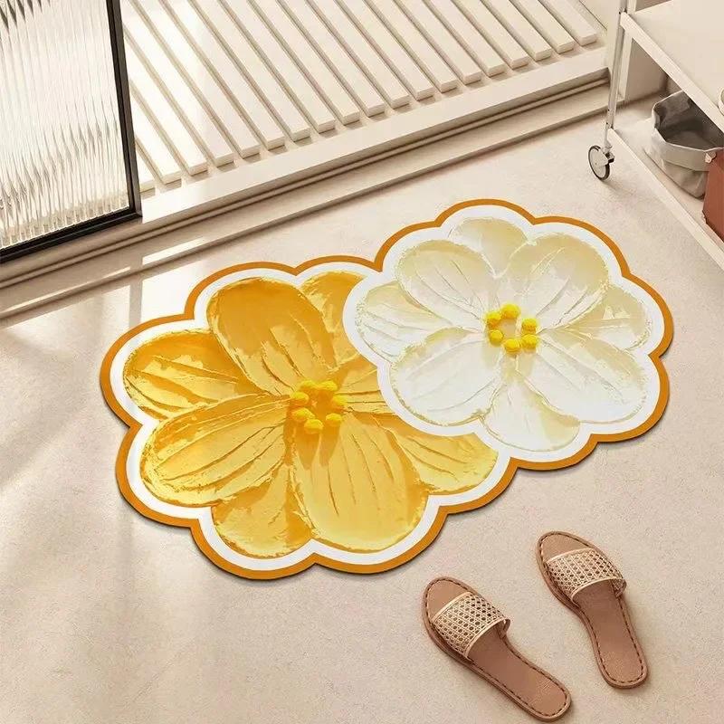 

New Soft Diatomite Mat Flower Diatomaceous Earth Bath Mats Non-slip Bathroom Tub Carpet Quick Dry Women Room Door Rug Absorbent