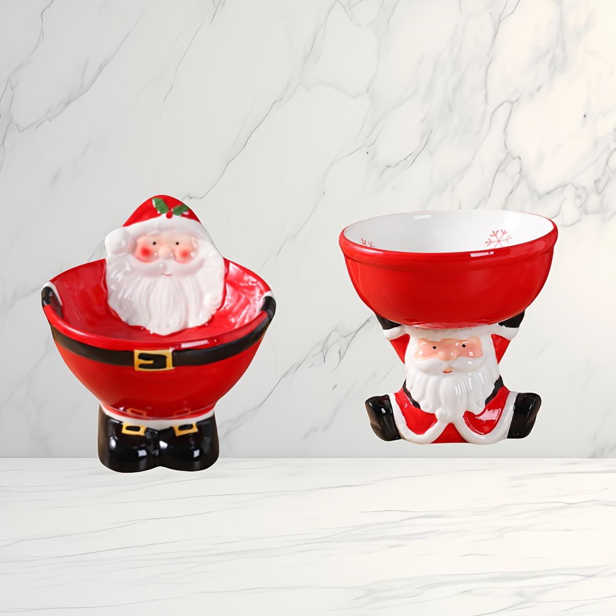 

Креативная керамическая миска для питомцев с дизайном Санта-Клауса, разработанная для предотвращения опрокидывания с высоким основанием, добавляющая праздничный штрих вашей кошке 2pcs