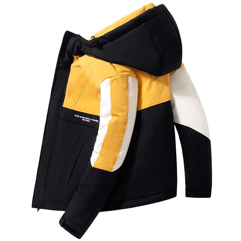 2025 Men's Color Block Hooded Down Jacket - Trendy Korean Style, Thick & Loose Fit for Autumn/Winter