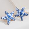 Colorful Blue and White Porcelain Starfish Earrings Unique Niche Design Beach Vacation Style Earrings for Women