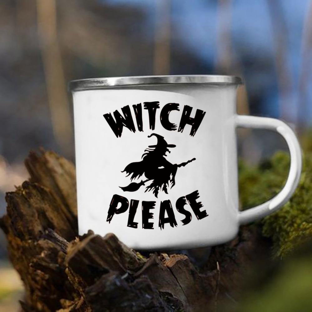Čarodějnice dýně potisk hrnek retro Halloween smaltované ucho šálky Káva Čaj mléko Hrnky párty Kuchyň dekorovat zábavný dárek pro děti