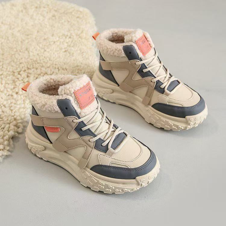 Fleece High-top Dad Shoes Women's Autumn and Winter New Cotton Shoes Student Warm Thick-soled Snow Boots