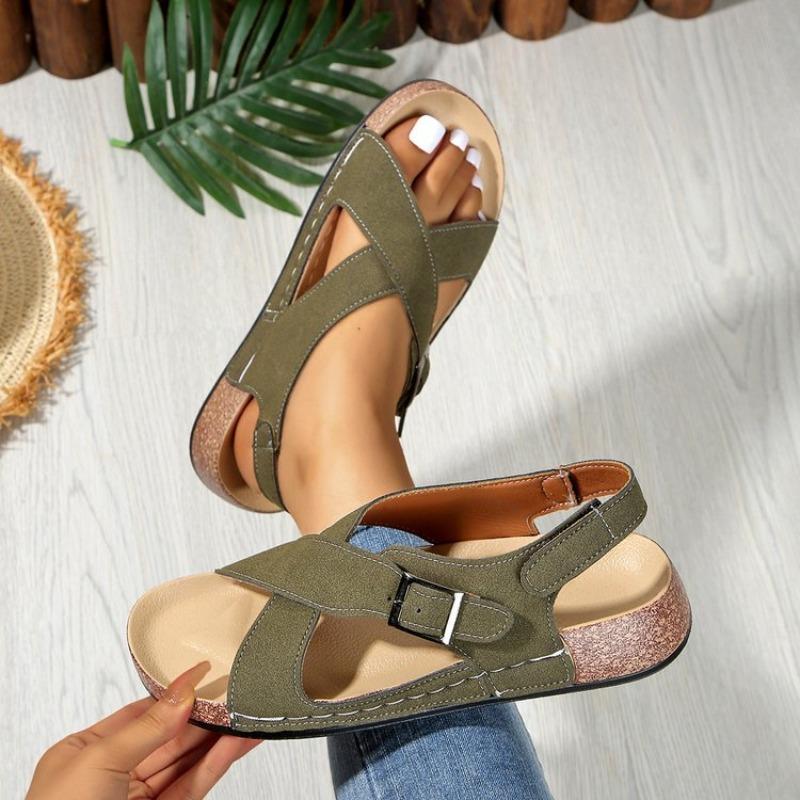 Damen Übergröße Neue Sommer Schnalle Peep Toe Flache Mode Europäisch Amerikanischer Stil Strand Kreuzriemen Sandalen