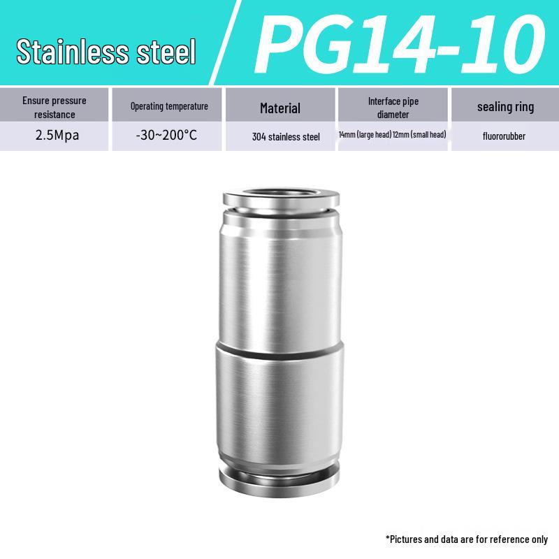 Zhuo Ji 304 Stainless Steel Quick Connector: 8mm Pneumatic Hose Reducer for PU/PG Air Source