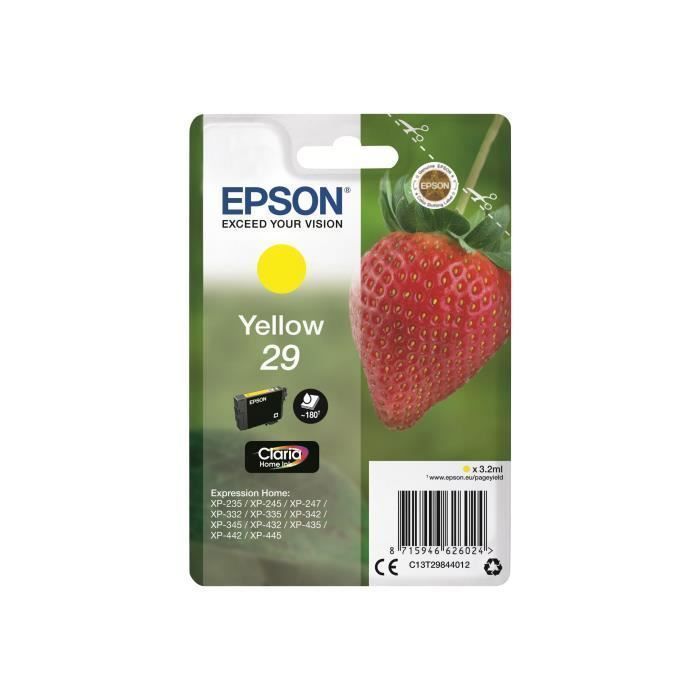 Cartouche D'encre Jaune Epson 29 - Expression Home XP-245, 247, 255, 257, 332, 342, 345, 352, 355