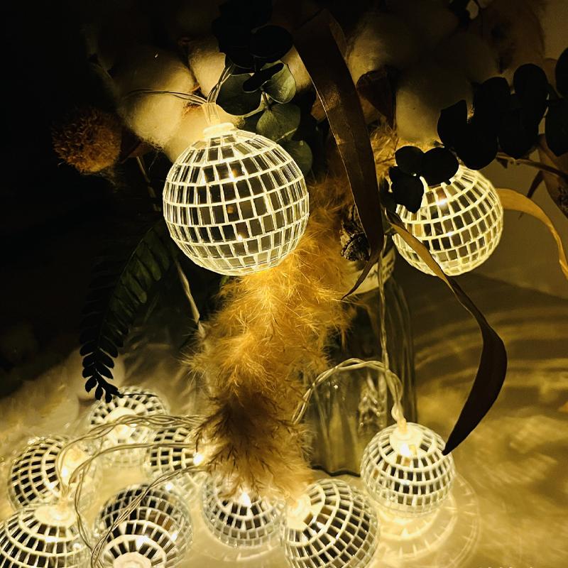 1 Stück batteriebetrieben 1,5 m 10 LEDs Spiegelkugel Lichterkette Modern Retro Disco Bar Party WeihnachtsKugel Lichterkette für Party-Dekoration