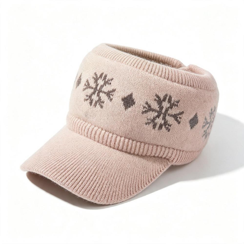 Snowflake Jacquard Empty Top Hat Thickened Beanie Hat Versatile Baseball Cap Cold Weather