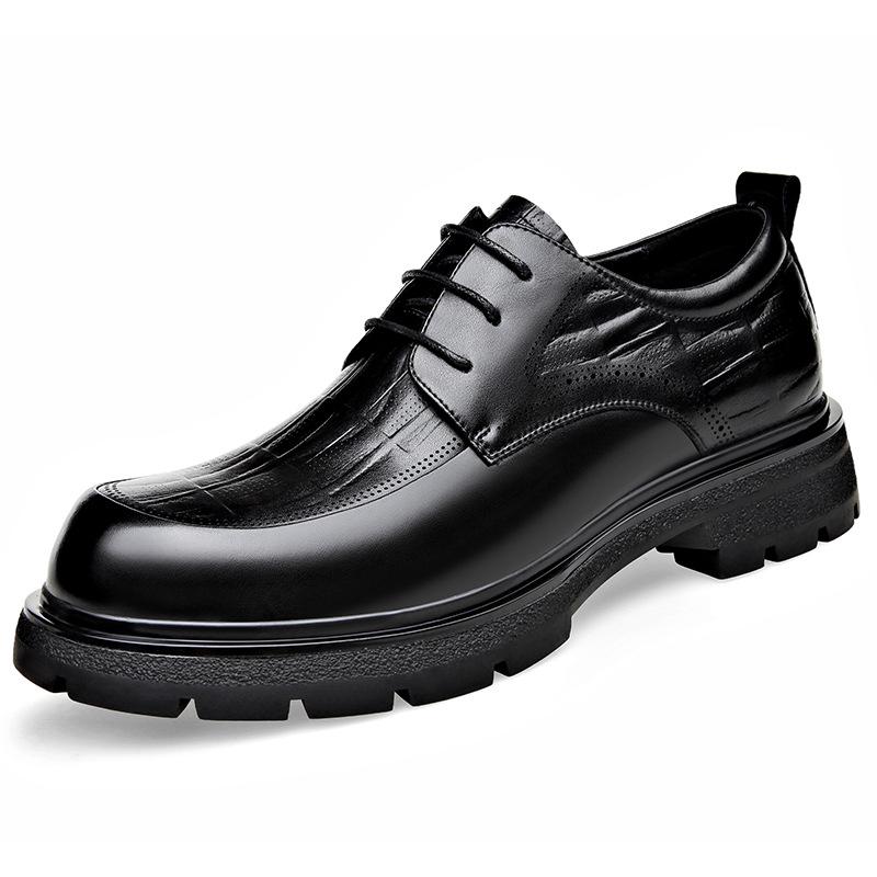 2025 autumn new British business platform big head wide feet black men's shoes fashion casual