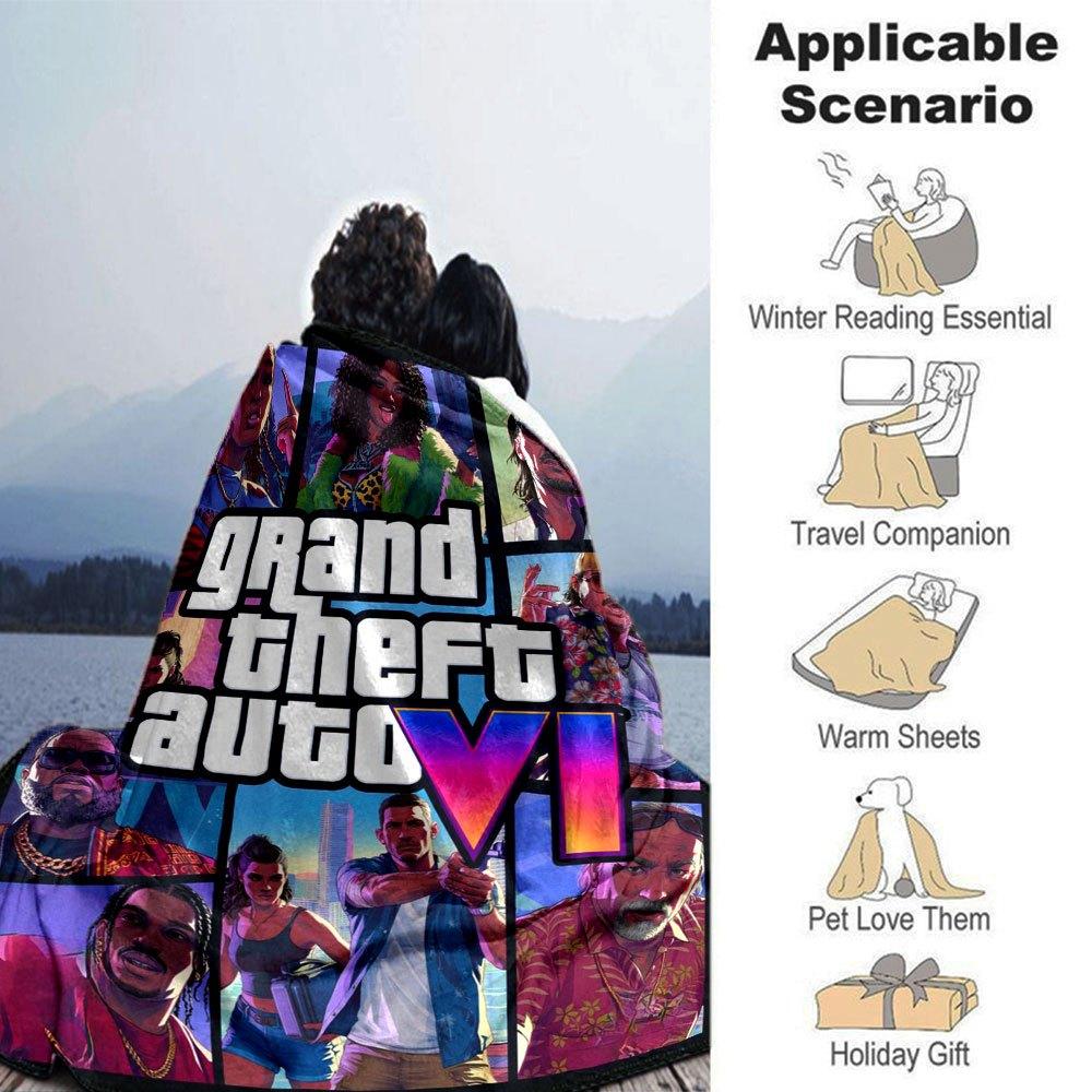 1pc Grand Theft Auto Soft Flannel Blanket with Designer Print A cozy blanket for all seasons, perfect for the couch, bed, office