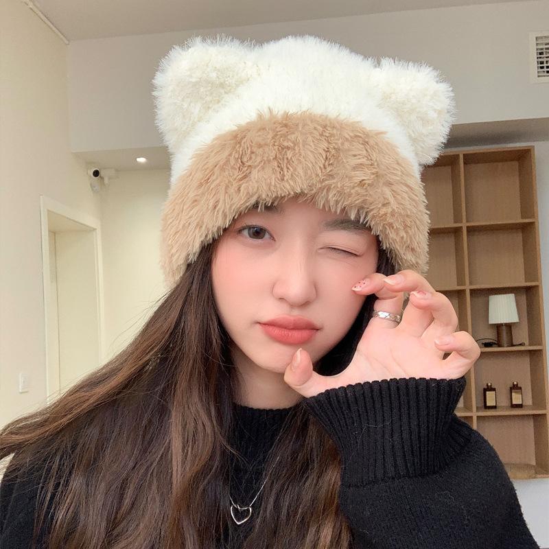 Herbst- und Wintermützen für Damen Einfarbig Vielseitige gestrickte Wollmützen für Winterwärme Niedliche Ohren-Überzieh-Mütze Ohrenschutz Kalte Mütze Neu