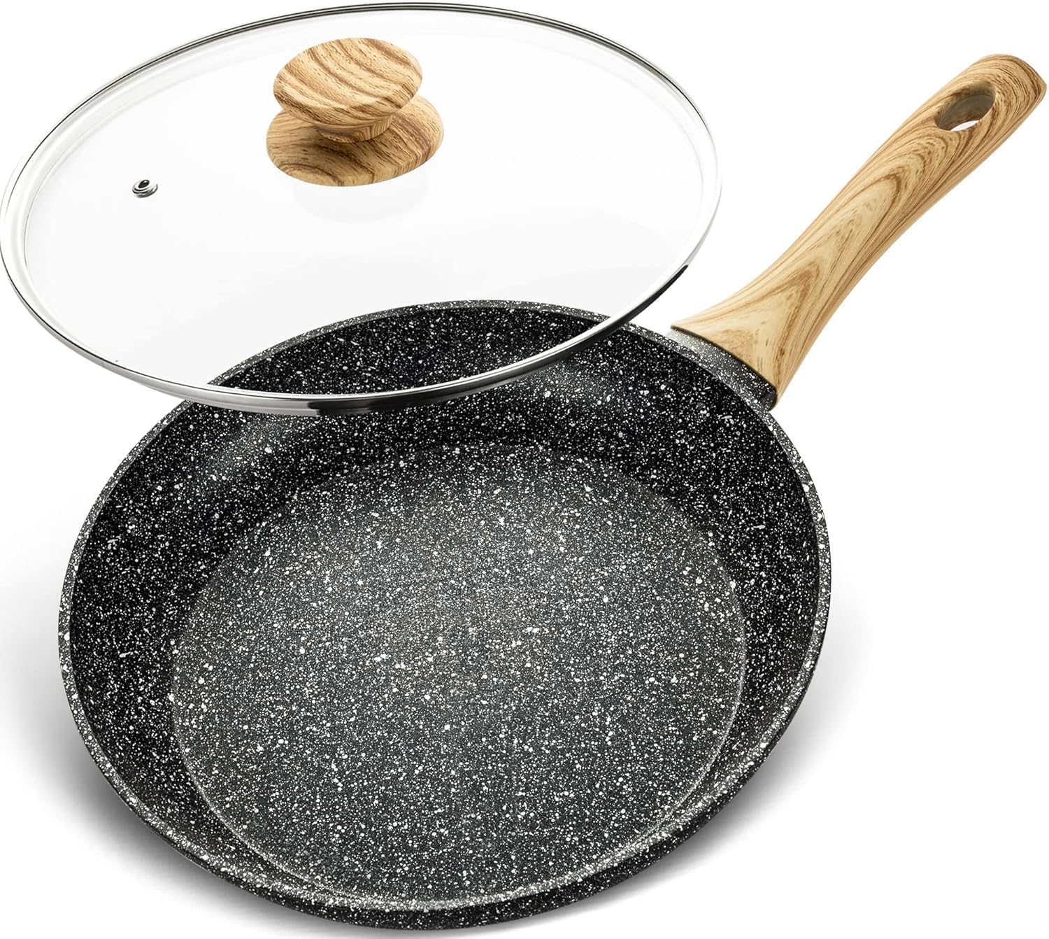 

MICHELANGELO 12 Non-Stick Frying Pan with Glass Lid, Large Stone Skillet with Ergonomic Handle, Induction Cooktop Compatible