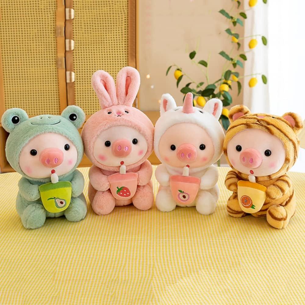 9,8in/25cm Ferkel Plüsch Stofftier Schweinchen Plüschtiere für Erwachsene Kinder Kawaii Schwein mit Boba Tea Geburtstagsgeschenk für Mädchen Jungen
