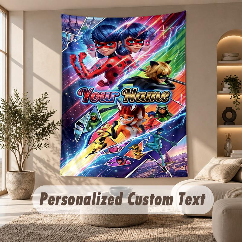 Miraculous Ladybug Tapestry, Personalized Custom Text, Wall Hanging Tapestry For Living Room Home Wall Decor