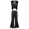 Kids Dance Costume Sparkly Sequined Waistcoat and Flowy Flared Pants Elastic Waistband Party Wear
