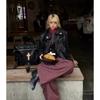 Angle flower embroidered lapel pull-up leather jacket men's and women's trendy street ruffian handsome short wide versatile black coat top