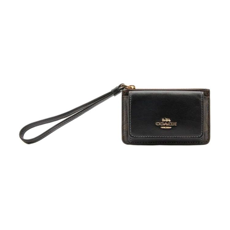 Coach Card Case 11 Classic Monogram Zip Closure PVC And Leather Women Card Case Brown Black CP433-IMAA8 Brown & Black