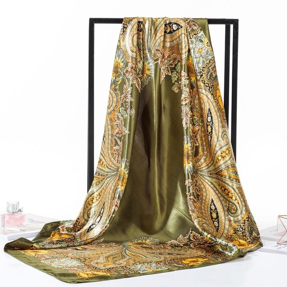 Fashionable Floral Print Square Silk Scarf Colorful Soft Hair Bandana All-match Polyester Head Scarf Daily